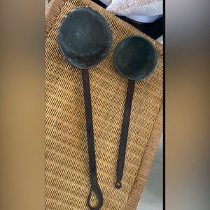 Vintage Decorative Large Iron Ladle Spoon Set (2)